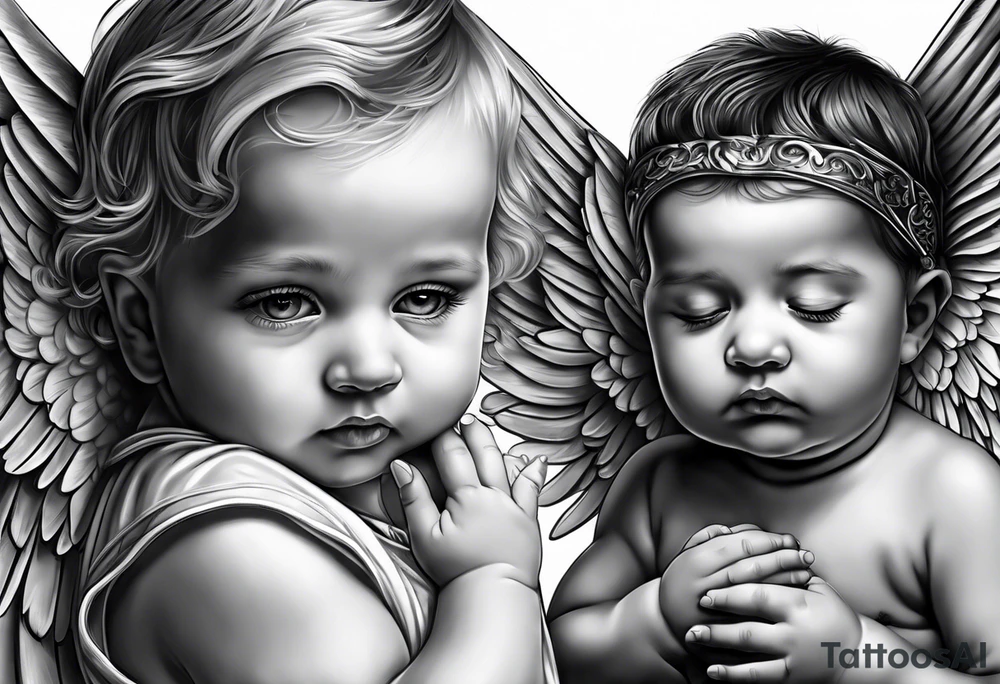 baby angels, praying, wings tattoo idea
