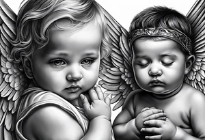 baby angels, praying, wings tattoo idea
