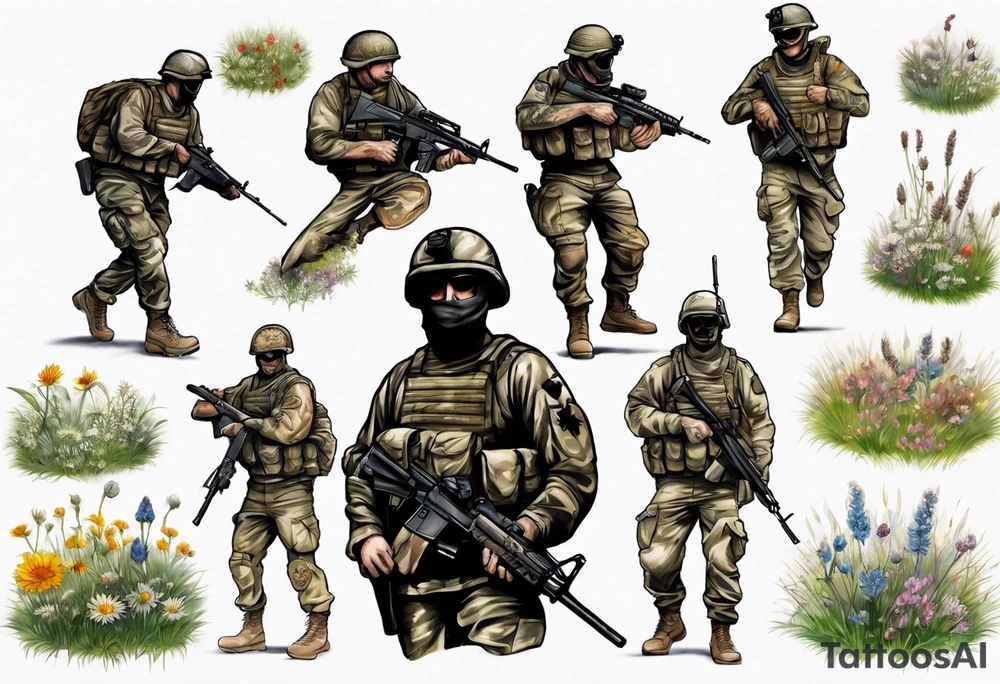sas soldier in a meadow tattoo idea