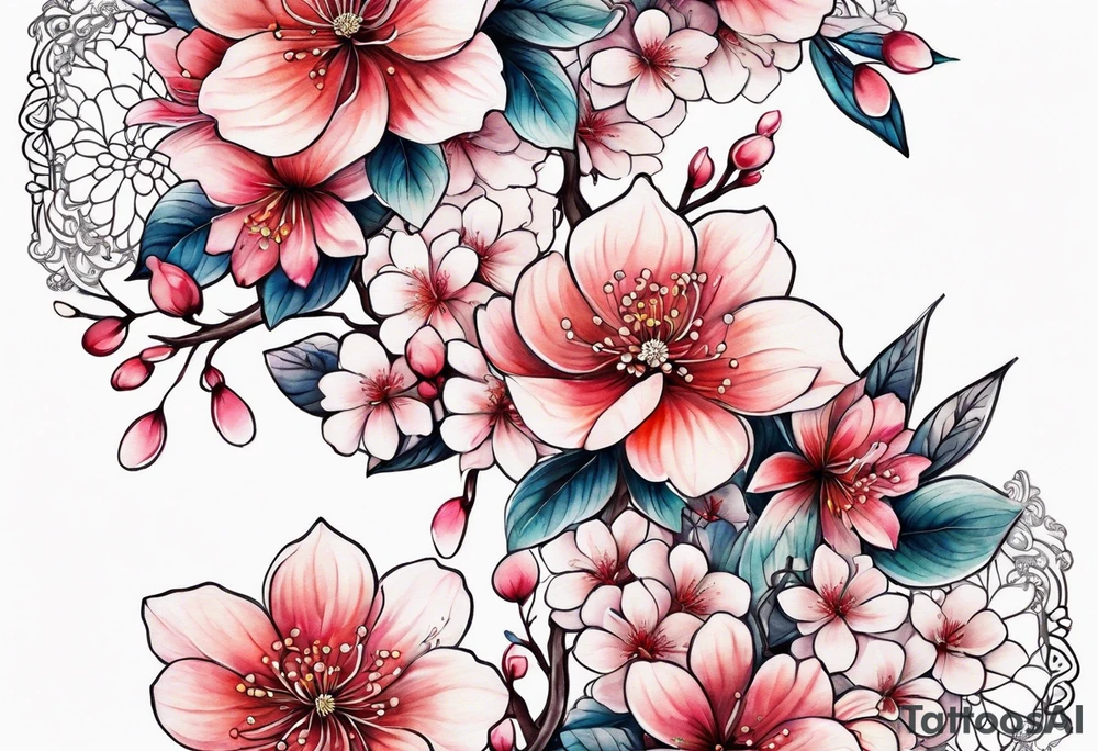 Sakura flowers with lace sternum tattoo idea