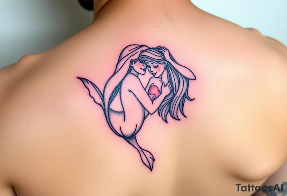 Ariel and Bell hugging tattoo idea