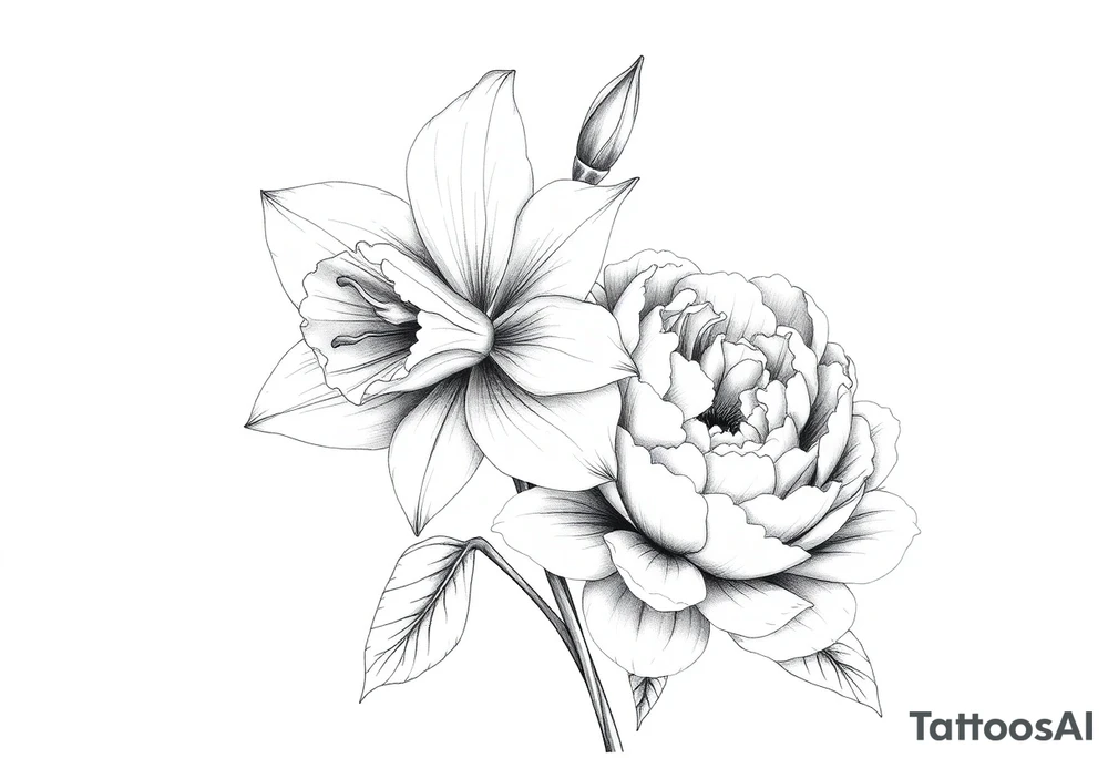 Daffodil Tulip and peony tattoo idea