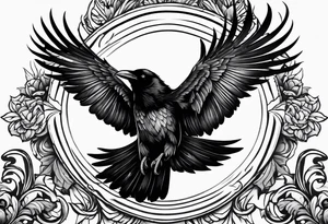 raven in flight seen from the back tattoo idea
