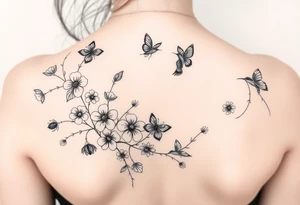 Flowers crawling on vines lady bugs dragon flys butterflies and hummingbirds tattoo idea