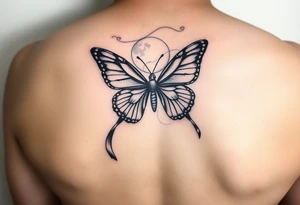 ethereal butterfly with flowing silk ribbons in moonlight tattoo idea