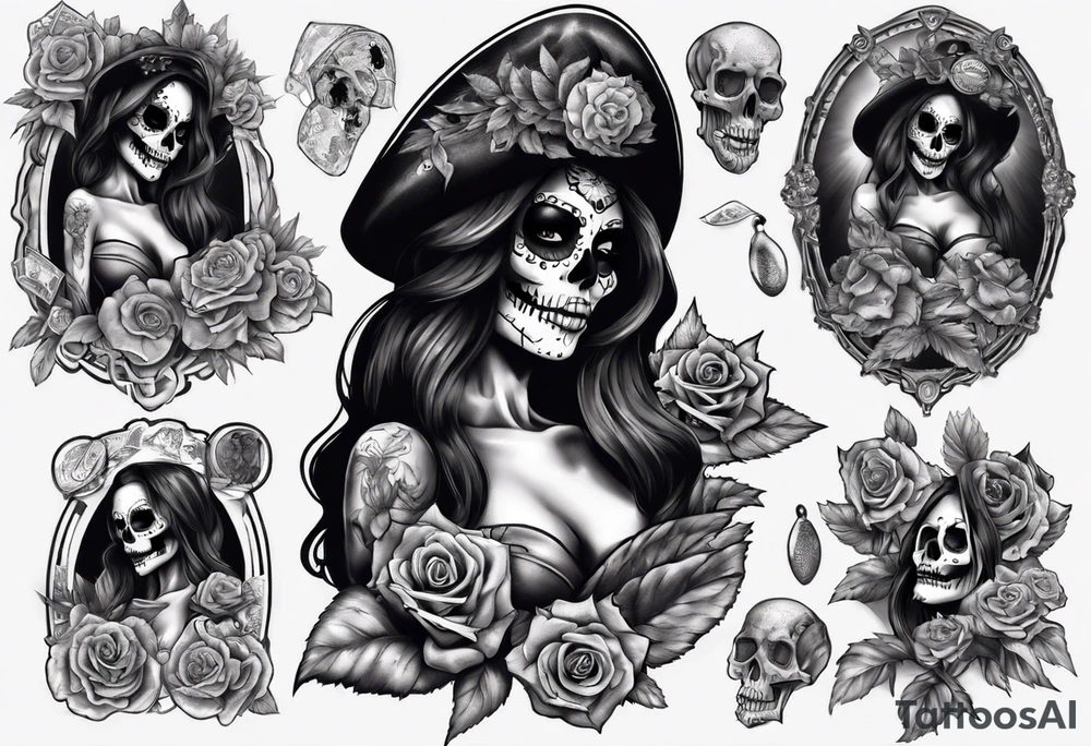 santa la muerta with money tattoo idea