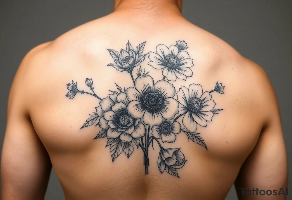 back tattoo of all flowers tattoo idea