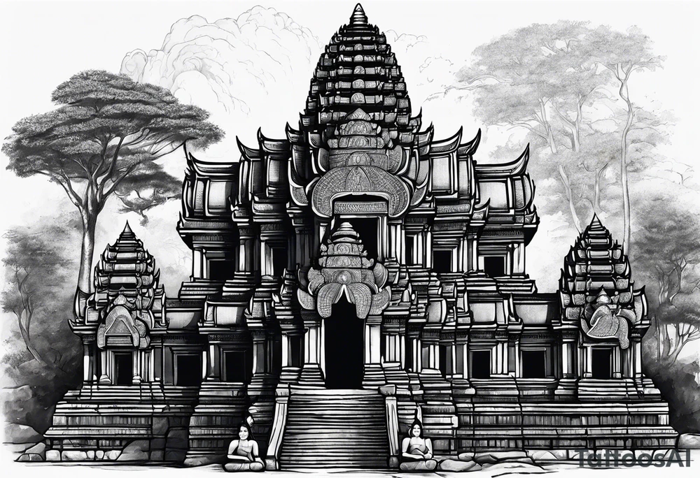 Cambodian, Angkor Wat temple. With 3 headed elephant laos. tattoo idea