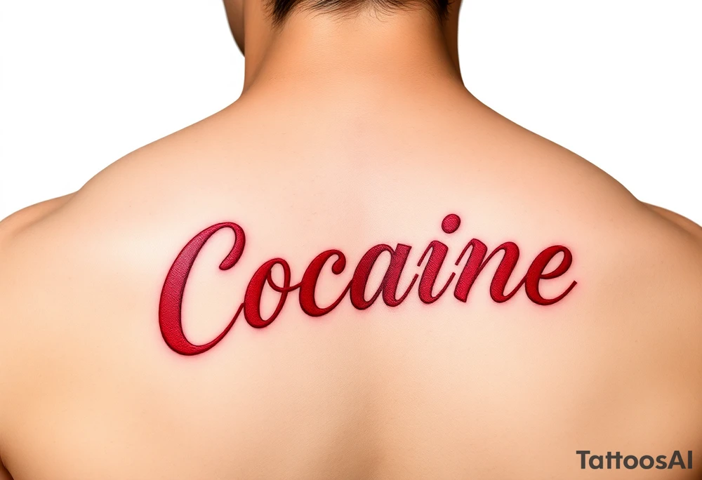 Cocaine in red font curved tattoo idea