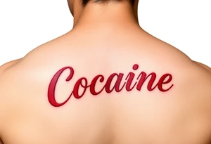 Cocaine in red font curved tattoo idea