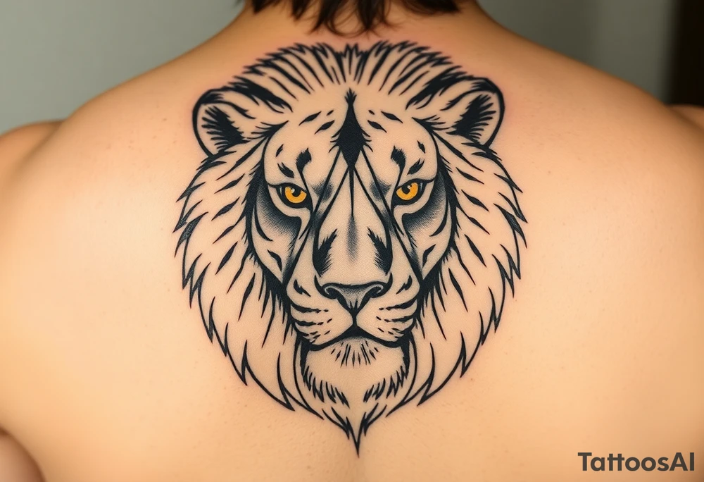 A lion with three golden eyes one Inmiddle of forehead tattoo idea