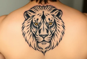 A lion with three golden eyes  one Inmiddle of forehead tattoo idea