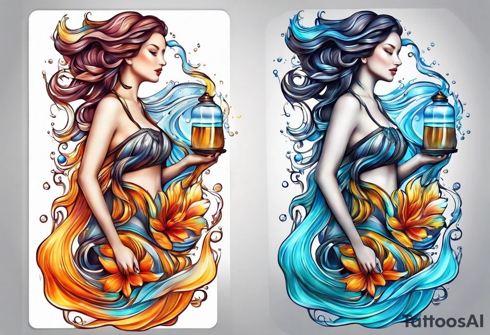 Aquarius, water bearer, person woman pouring water tattoo idea