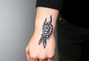 Simple large nature or Norse themed, covering the hand, going up the fingers and down the wrist. tattoo idea