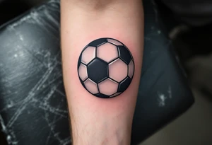 A geometric-style soccer ball made of interlocking black, gray, and metallic silver triangles. tattoo idea