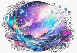 Holographic glitter rain wind crystal cluster dazzling sparkle breathtaking wispy galaxy tattoo idea