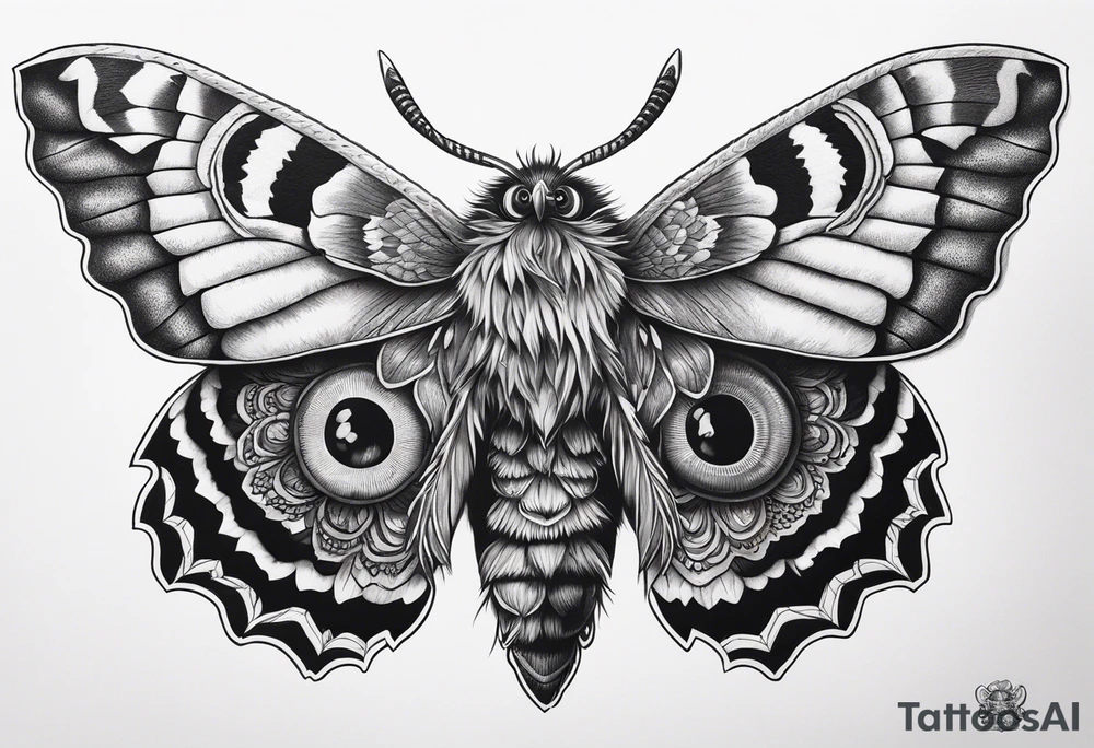 Dead head moth with long wings and owl eyes tattoo idea