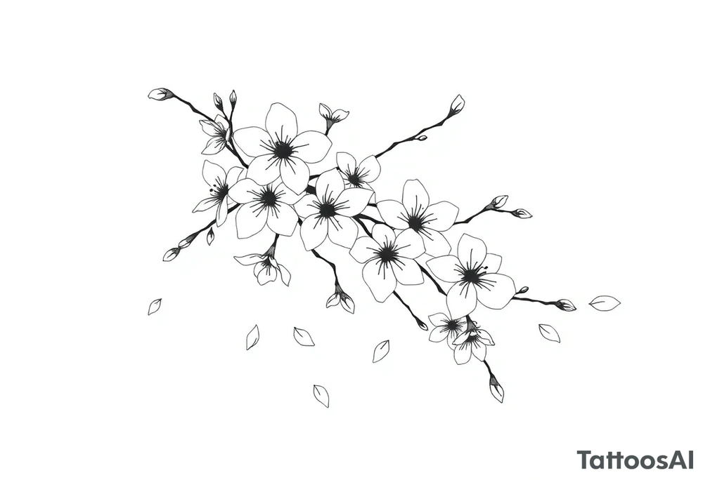 delicate cherry blossoms swirling in spring breeze with petals tattoo idea