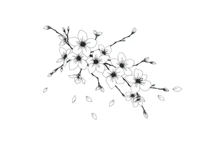 delicate cherry blossoms swirling in spring breeze with petals tattoo idea