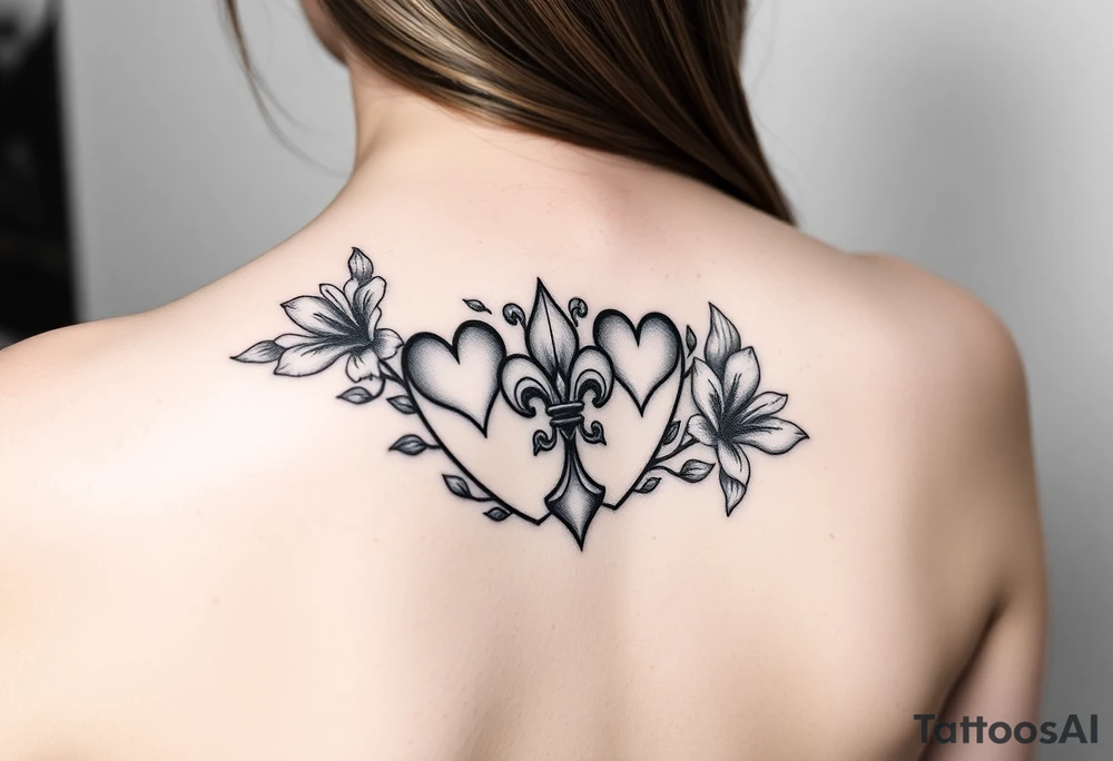 6 of hearts card with fleur de lis as the hearts and magnolias in the background tattoo idea