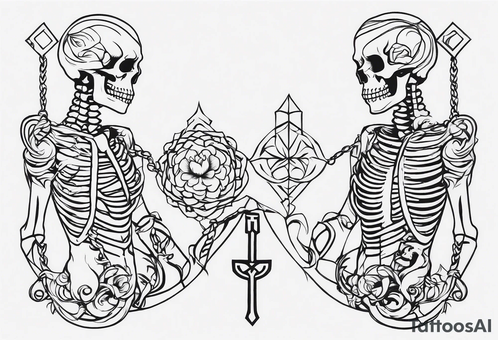Two sankes intertwined going oposite ways and one being a white skeleton tattoo idea