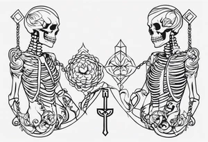 Two sankes intertwined going oposite ways and one being a white skeleton tattoo idea