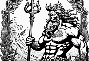 mystical Poseidon trident underwater tattoo idea