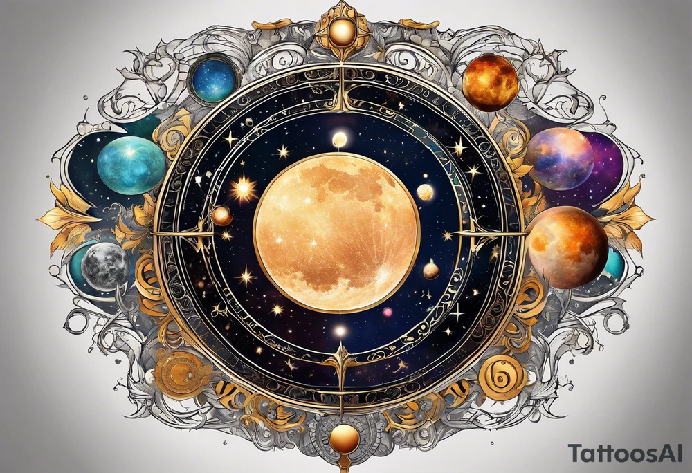 Astrology, Cancer, Natal Chart, symbolic, vision, yin yang, the moon, the sun, Uranus, Pluto, spiritual third eye, mystical armband tattoo idea