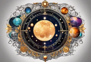 Astrology, Cancer, Natal Chart, symbolic, vision, yin yang, the moon, the sun, Uranus, Pluto, spiritual third eye, mystical armband tattoo idea