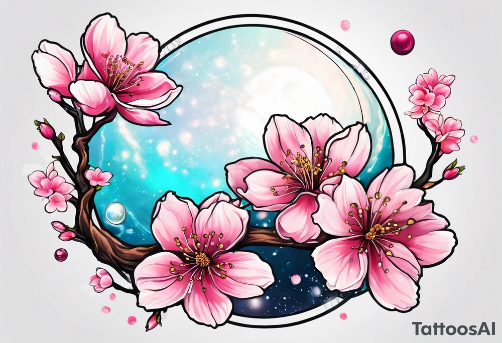 Cherry blossom flower with planets tattoo idea