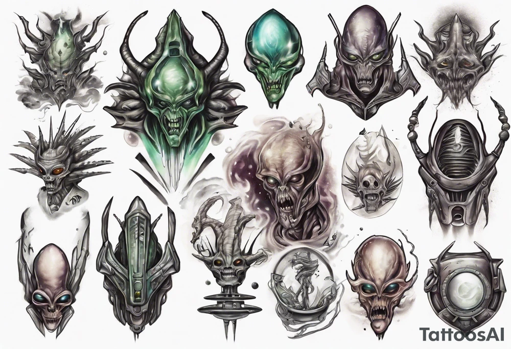 Alien king going to war with space ships and other aliens tattoo idea