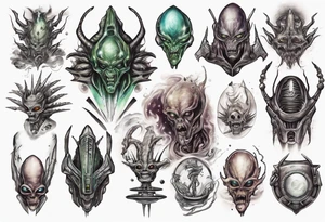 Alien king going to war with space ships and other aliens tattoo idea