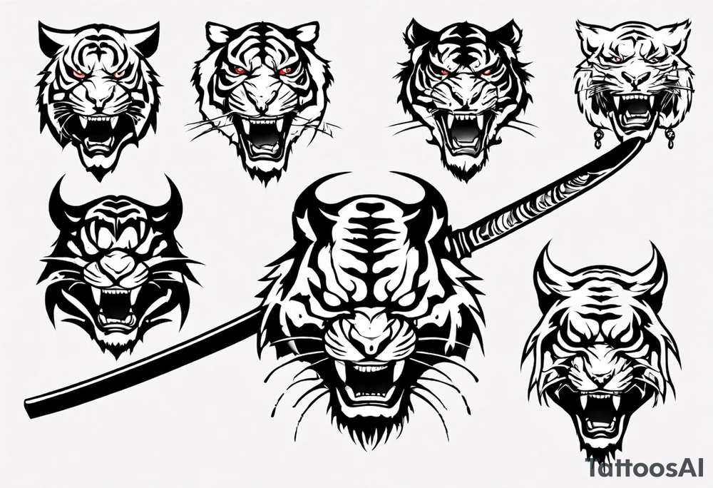 katana through demon tiger head tattoo idea