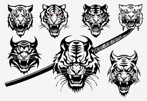 katana through demon tiger head tattoo idea