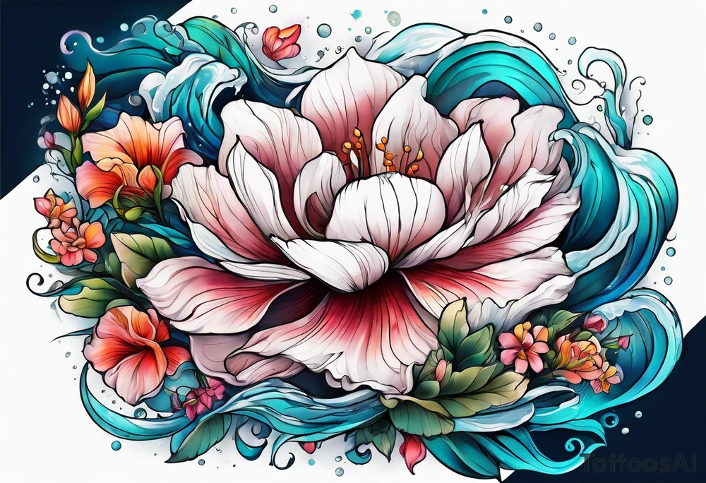 sea, flower tattoo idea