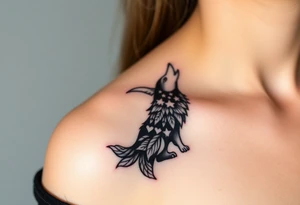 Wolf howling moon stars dove tattoo idea