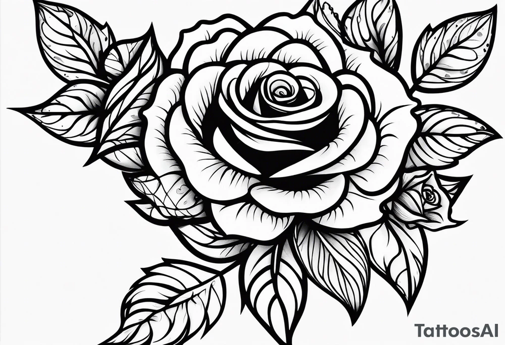 Girlie thigh rose art tattoo idea
