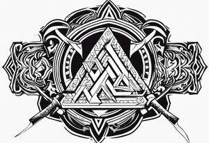 Valhalla sword shield axe Valknut stairs tattoo idea