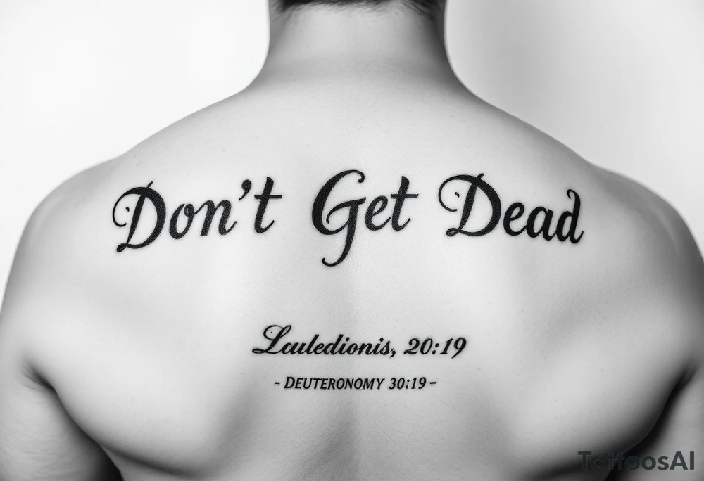 I want a cool design that includes the words “Don’t Get Dead” and includes the scripture reference Deuteronomy 30:19. tattoo idea