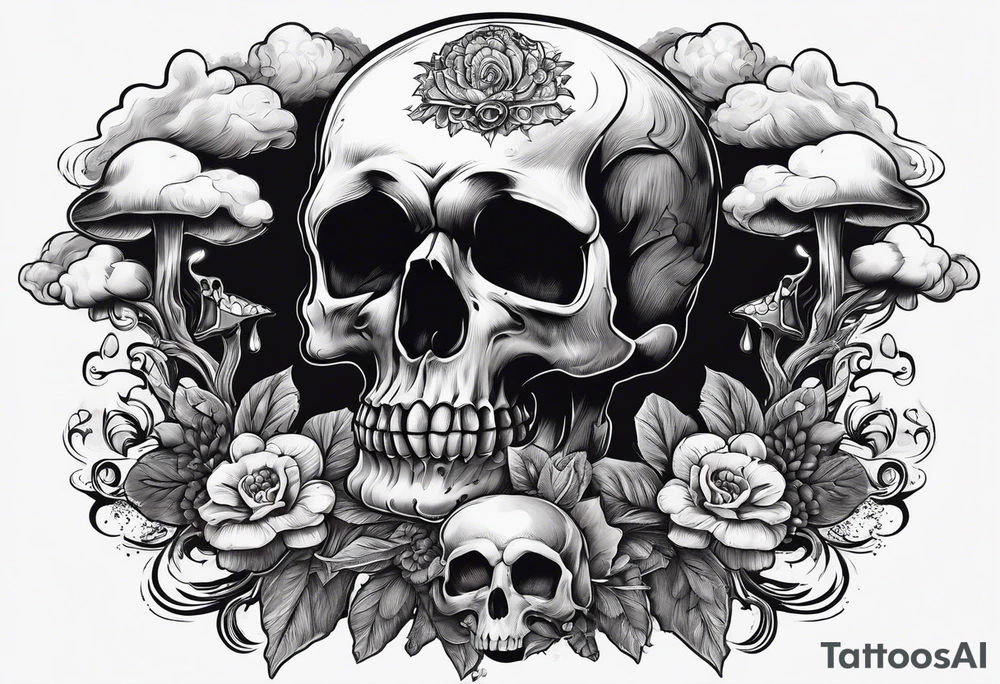 Skull with mushroom cloud tattoo idea