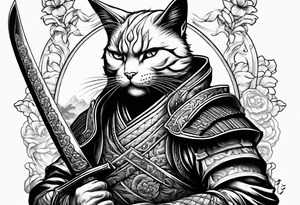 Samurai cat holding a sword tattoo idea