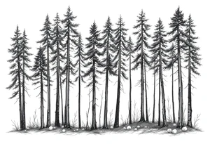 Needle forest with black and gray trees tattoo idea