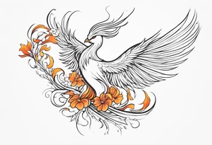 elongated phoenix in profile with claws holding flowers falling tattoo idea