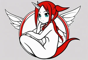 A fairy with a tail inspired by the logo of the show called Fairy Tail in a fetal position leaning in no additional ears or background  no animal ears tattoo idea