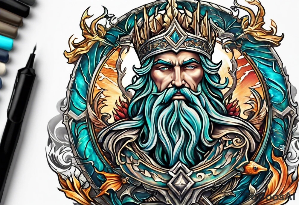 Poseidon’s Trident with Atlantis backdrop tattoo idea