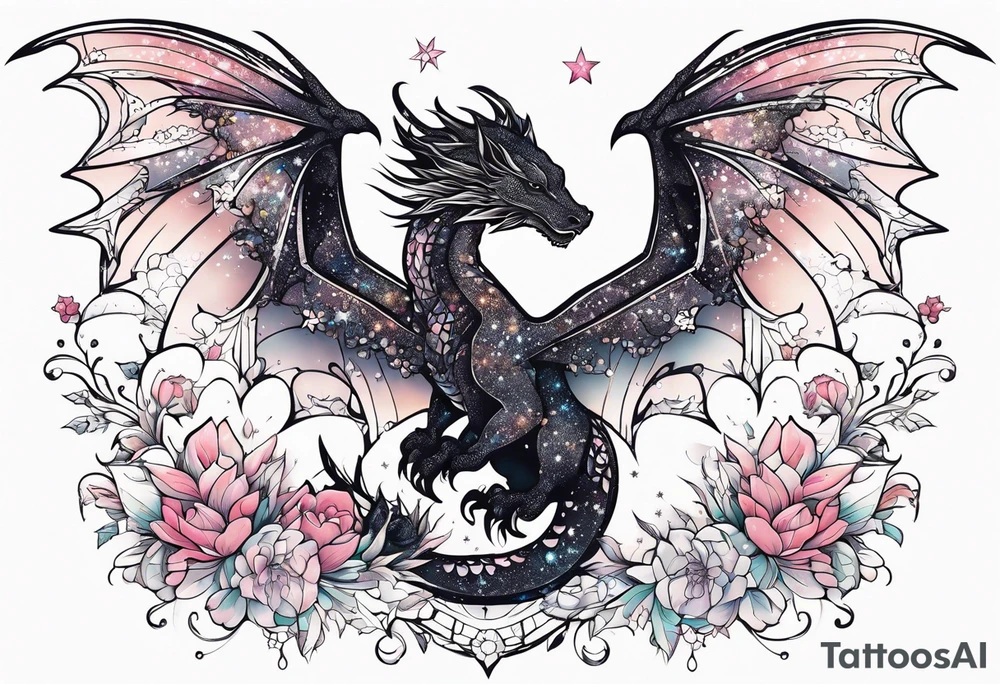 Constellation, wing , snow , cross , dragon female japan kawaii , flower tattoo idea