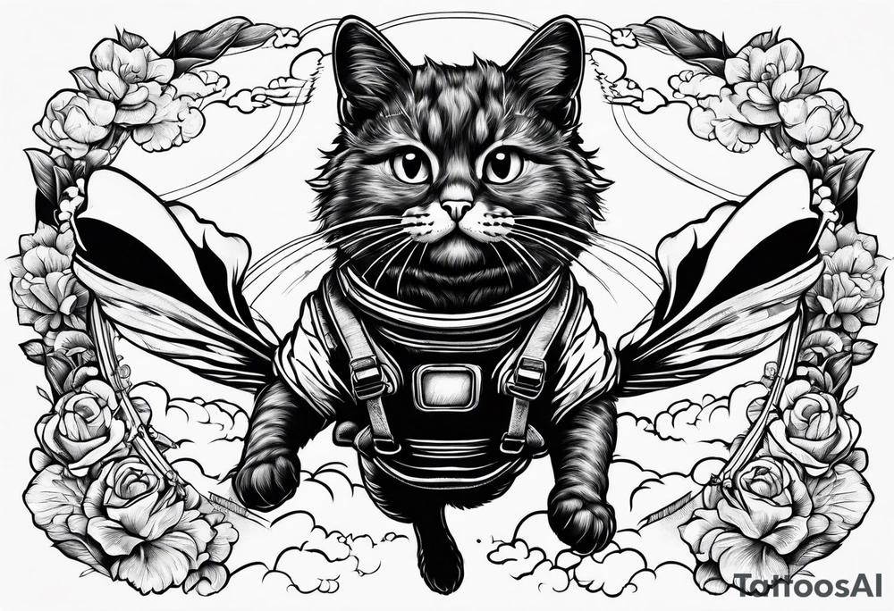 cat going skydiving with no chute open tattoo idea