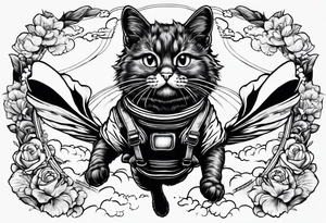 cat going skydiving with no chute open tattoo idea