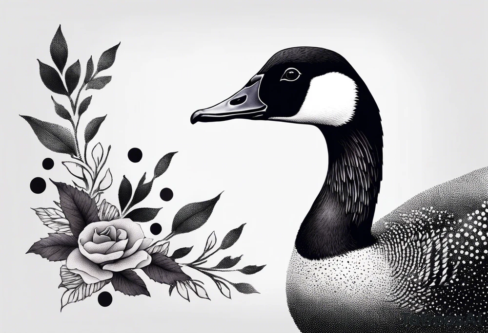 canadian goose taking off profile flowers tattoo idea