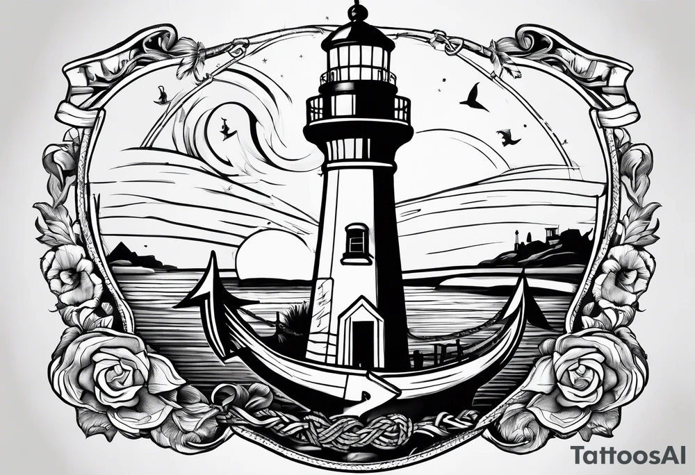 Lighthouse and anchor that says "my beacon, my anchor" tattoo idea